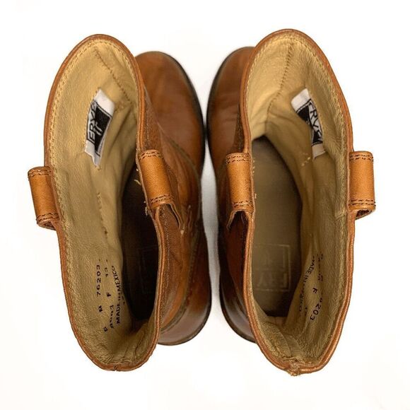 Frye Carmen Cross X Stitch Cognac Brown Leather Pull On Ankle Short Boots 6 - Picture 7 of 9